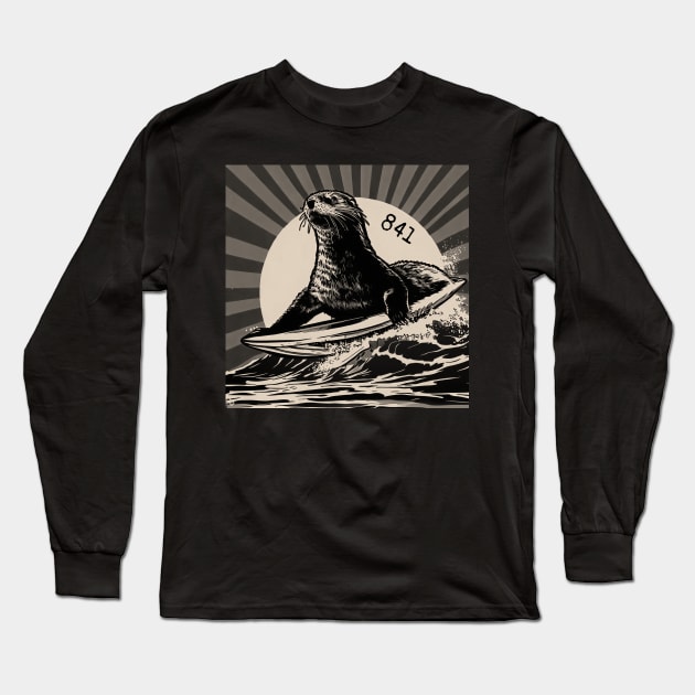 OTTER 841 Surfing Otter Santa Cruz Long Sleeve T-Shirt by REDWOOD9